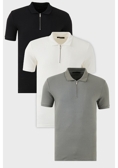 Buratti Pamuklu Regular Fit Yarım Fermuarlı 3'Lü Paket Erkek Polo Yaka T Shirt 5902738S3 Siyah-Ekru-Açık Haki Buratti Pamuklu Regular Fit Yarım Fermuarlı 3'Lü Paket Erkek Polo Yaka T Shirt 5902738S3 Siyah-Ekru-Açık Haki