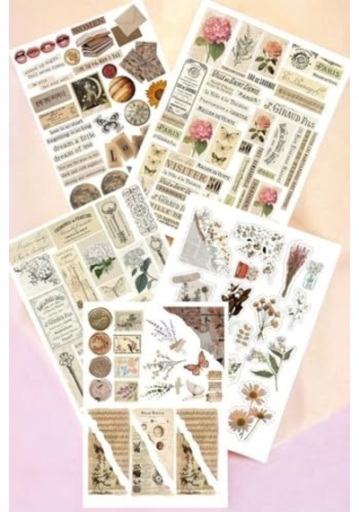 5 Li Brown Vintage Temalı Sticker Paketi/bullet Journal Defter Çıkartma Ajanda Laptop Etiket Abanoz