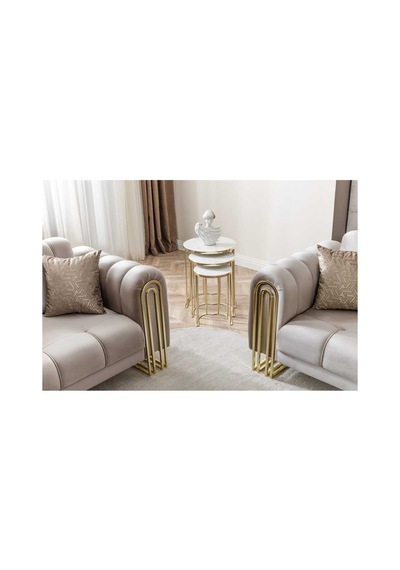 Usta Mekan Lotus Gold Marmo Lak Panel Zigon Sehpa Beyaz
