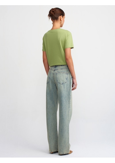 Dilvin Kar Yıkama Düşük Bel Wideleg Denim Pantolon Tint Kırmızı