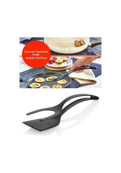 Yanmaz Yapışmaz Teflon Maşalı Spatula Silikon Siyah Diğer