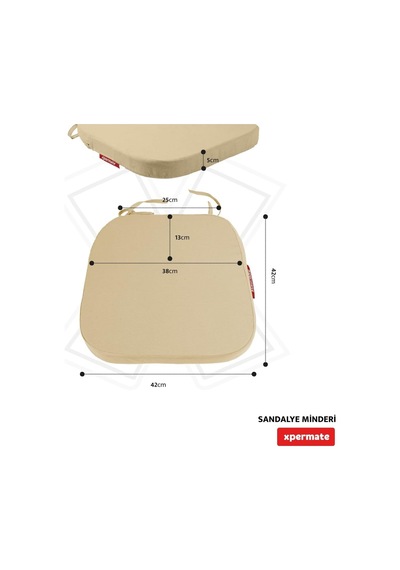 Xpermate 6'li Sandalye Minderi Seti Oval 42x42x5 Cm Standart Fit, Fermuarlı Yıkanabilir Kılıf, Bağcıklı Kaymaz, L Diğer