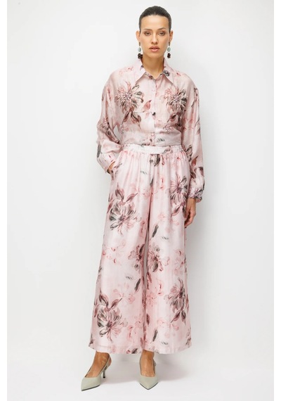 Ekol Çiçek Desenli Bol Paça Kadın Pantolon 26y.ekl.pnt.02908.1 Pembe
