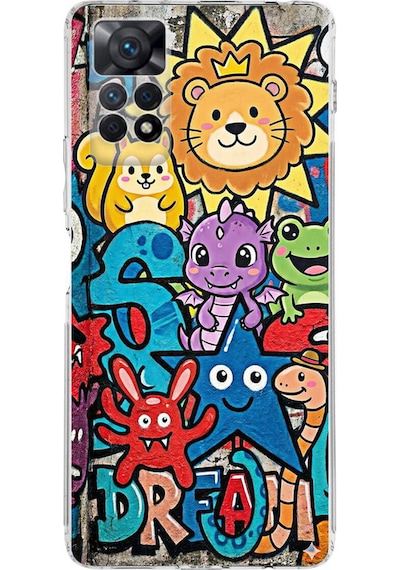 Redmi Note 11 Pro İle Uyumlu Grafiti Star Team Tasarımlı Şeffaf Silikon Kılıf Şeffaf
