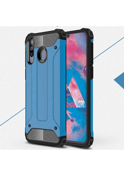 Ekılıf - Samsung Galaxy M30 Uyumlu Kılıf Çift Katman Zırh Tank Crash Military Kapak - Mavi