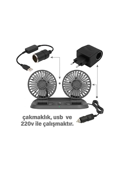 Araç Araba Otomobil Mini 2 Li Vantilatör Fan Pervane Soğutucu, Karavan, Tır, Ofis, Ac To Dc Apa