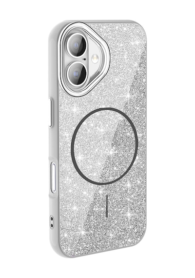 Rba Aksesuar Apple Uyumlu iPhone 16 Plus Kılıf M-safe Şarj Özellikli Parlayan Simli Rba Okso Kapak - Beyaz Beyaz