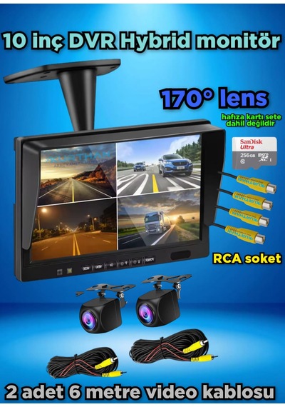 10 İnç Dvr Ekran 2 Adet 170'' Balık Gözü Lens Geniş Açı Kamera
