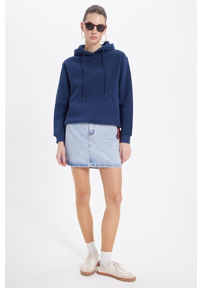 Tudors Kadın Relax Fit Rahat Kesim Pamuklu Kapüşonlu Kanguru Cepli Lacivert Sweatshirt-39937 Lacivert