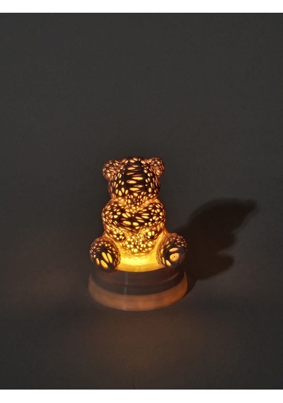 Ledli Ayıcık Gece Lambası - Dekoratif 3d Maket Hediyelik Fildişi
