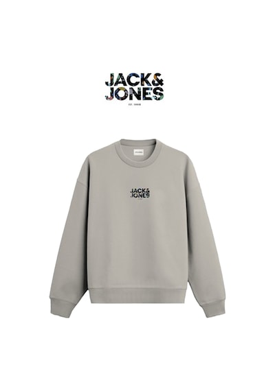 Jack & Jones Erkek Minimal Gögüs Baskili Bisiklet Yaka Sweatshirt - New Plas - 12299788 Moonbeam
