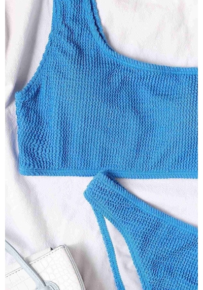 Angelsin Özel Fitilli Kumaş Bikini Takım Mavi 001