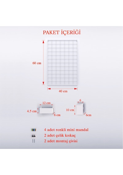 40x60 Full Aksesuarlı Metal Fotoğraf Askısı Tel Pano Beyaz 40 x 60 CM