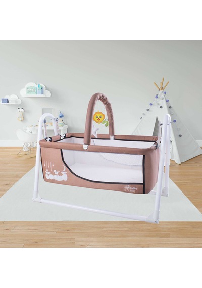 Chubby Baby Müzikli Melodi Kutulu Candy Sepet Beşik Sallanır, 2 Peluş Oyuncaklı Beşik Bej