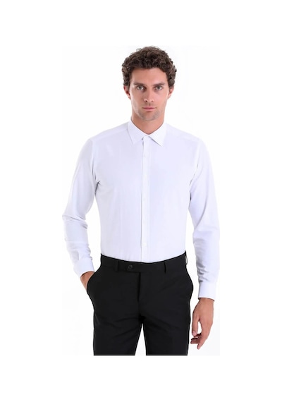 Dormen Classics Slim Fit Dar Kesim Klasik Yaka Cepsiz Erkek Gömlek Beyaz