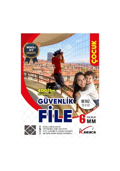 2x4 Mt Balkon Çocuk Güvenlik Filesi -6mm Kalınlık, 10x10 Gözenek + Montaj Aparatları-çelik Dubel