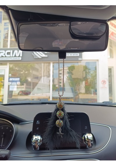Disko Toplu Metal Yıldız Dikiz Ayna Süsü Siyah Tüylü Renk