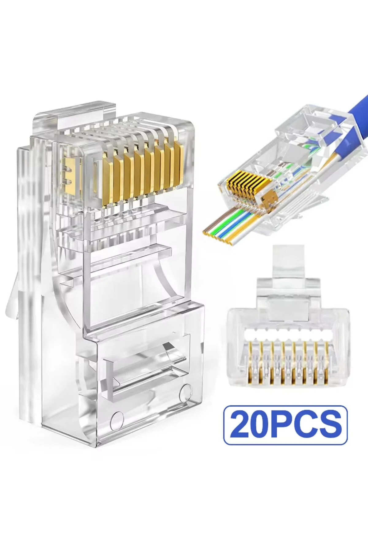 20 Adet Delikli Ez Rj45 Cat5/cat6 8p8c Yeni Nesil Konnektör Utp Ağ Için Jack Delikli Açık Uçlu Jack