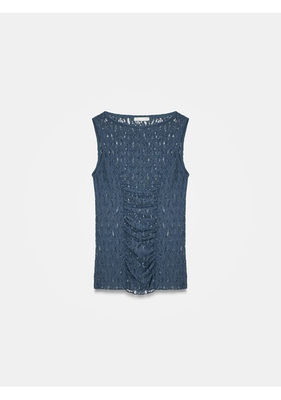 Dilvin 21202 Dantel Detaylı Kolsuz Top-indigo İndigo