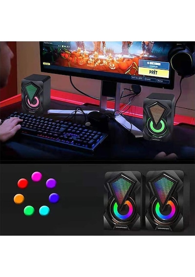 Rgb Işıklı Gaming Pc Bilgisayar Hoparlörü 1 + 1 Speaker X2