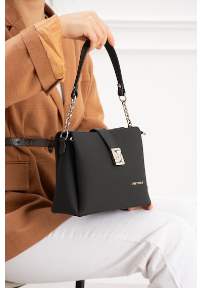 Just Polo Kadın Polo Kumaş Jp Gümüş Logolu Şık El Ve Omuz Çantası Shoulder Bag Ebat: 23 X 18 Cm Siyah