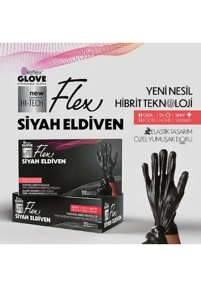 Reflex Flex Pudrasız Eldiven Siyah L-xl 100 Lü 1 Paket