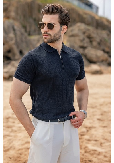 Madmext Antrasit Regular Fit Polo Yaka Triko Erkek Tişört E7503
