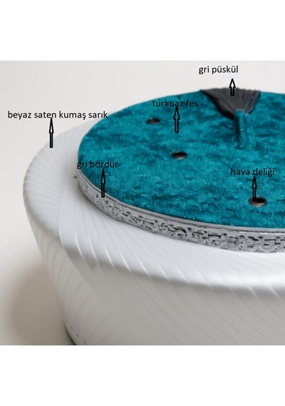 Fabrikam06 Turkuaz Sultan Modeli Beyaz Saten Sarık İmam Sarığı Cami Sarığı S145 57cm Turkuaz Sultan