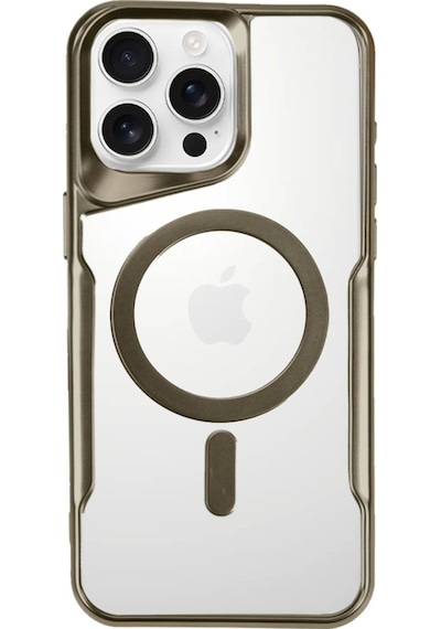 Apple iPhone 16 Pro Uyumlu Kılıf Metal Çerçeve Görünümlü Kırılmaz Magsafe Boyi Kapak Çöl Titanyum