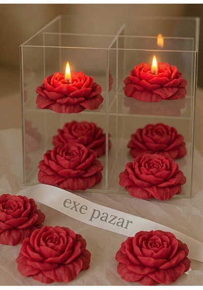 Exe Pazar Dekoratif Lavanta Kokulu Şakayık Çiçeği Mumu 5adet -hediyelik Nikah Söz Konsept Kırmızı