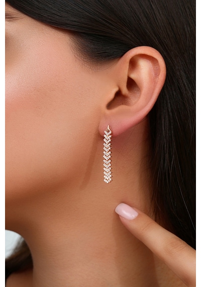 925 Ayar Gümüş Rose V Çavuş Model Su Yolu Küpe - 121120001 Rose Gold