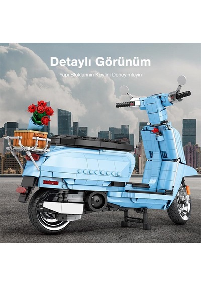 Reobrix Creator 11037 Retro Scooter Lambretta V200 Special Mavi Yaratıcı Yapı Blok Seti Building Blocks - 1169 Parça