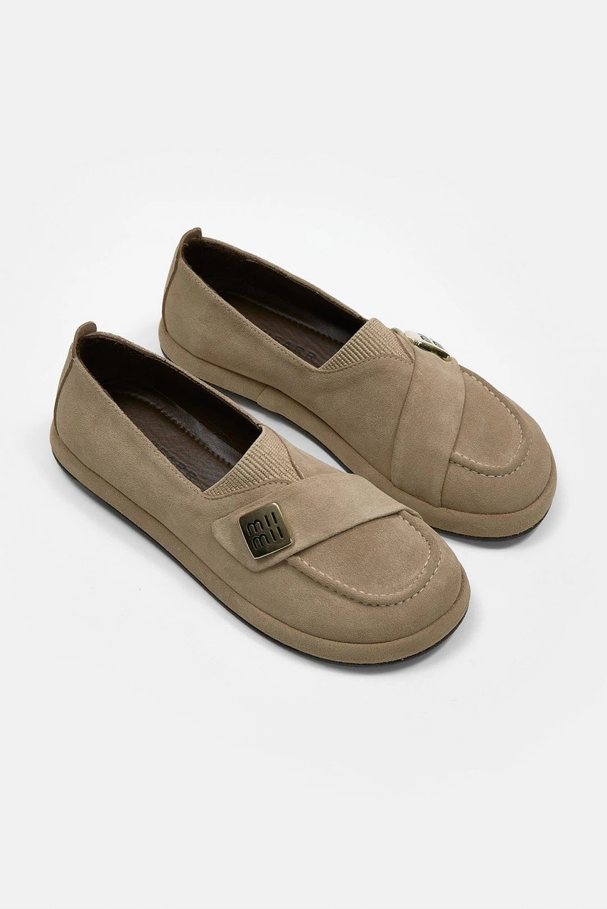 Mii Bej Hakiki Süet Kadın Loafer Bej