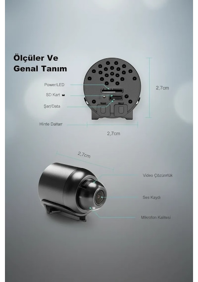 1080p Hd Wifi Mini Kamera 120 Geniş Açı Gece Görüşü Manyetik 360 Döner Tf Kart Destekli