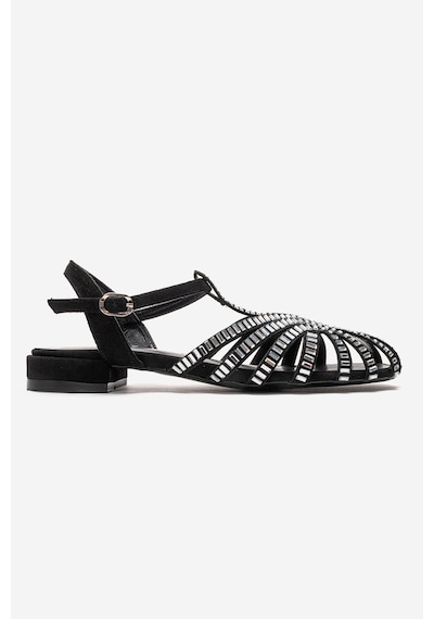 Luvishoes Lavına Siyah Süet Taşlı Kadın Sandalet
