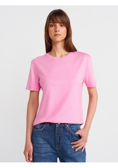 Dilvin 31791 Bisiklet Yaka Modal T-shirt-pembe Pembe