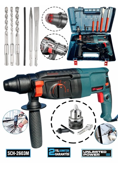 Schmıtzer 3'lü Set Sch-2603tu Pro 850 W Sds Plus Metal Şanzuman Profesyonel Darbeli Matkap Kırıcı Delici 26mm Hilti