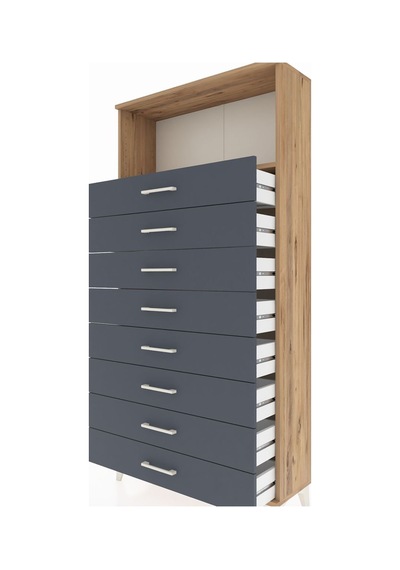 Arges Dolap Tek Raflı 8 Çekmeceli 88x30x182 Çam-antrasit Çam