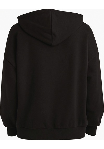 We&me Oversize Kapüşonlu Kalın Sweatshirt Siyah