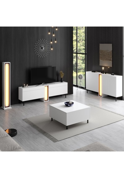 Nova Siyah Demir Ayaklı Rgb Led Işık Sistemli Beyaz Konsol Beyaz - Siyah