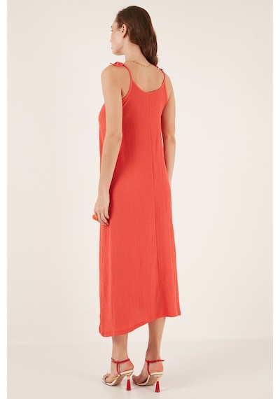 Lela Regular Fit Ip Askılı Uzun Bayan Elbise 5865732 Nar Çiçeği