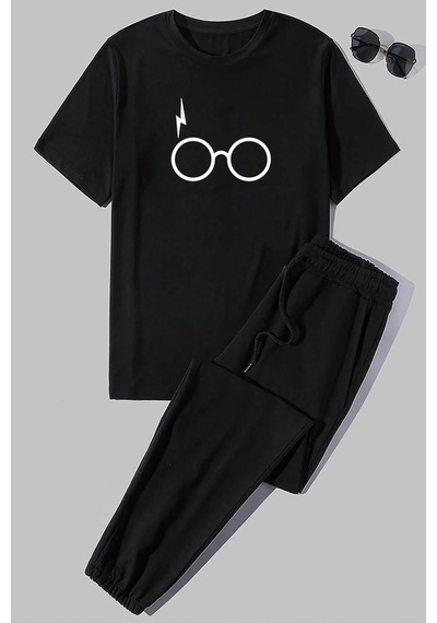 Uyguntarz Unisex Potter Baskılı 2'li Eşofman Takımı Siyah