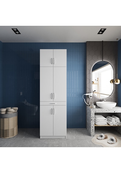 Piramit Çamaşır Ve Kurutma Makinesi Dolabı Banyo Dolabı Beyaz Beyaz