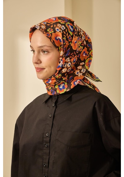 Silk Home Soft Eşarp 73090-02 Siyah, Turuncu, Yeşil, Saks
