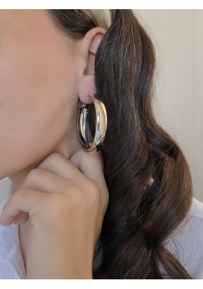 Halka Model Silver Renk Çelik Küpe 5cm Gümüş