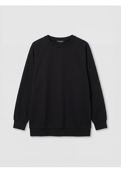 Lcw Comfort Siyah Bisiklet Yaka Taşlı Kadın Sweatshirt