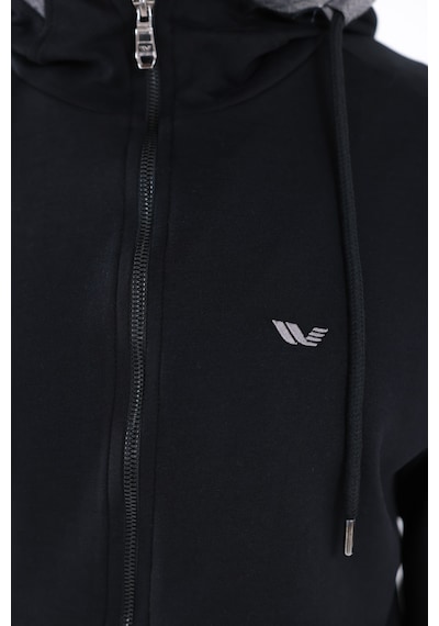 Rowinger Modal Kumaş Kapüşonlu Fermuarlı Kontrast Detaylı Erkek Sweatshirt Siyah