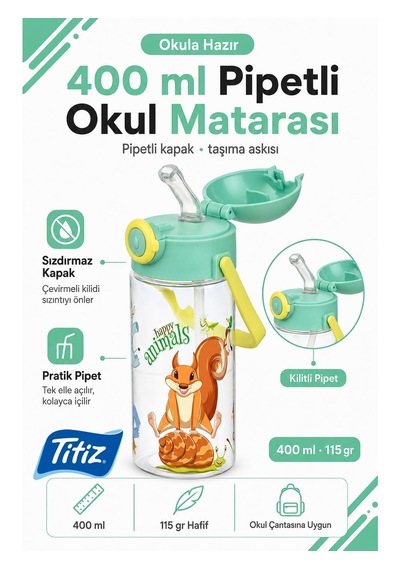 Titiz Çocuk Okul Su Matarası 400 Ml Pembe
