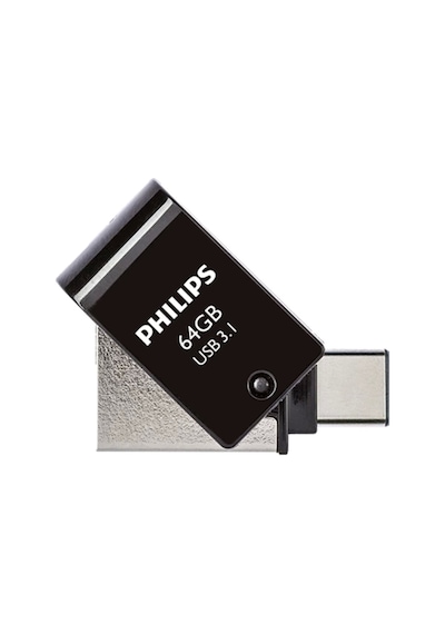 Flash Bellek 64 Gb Mini Usb Ve Type-c 3.1 Philips Gece Siyahı