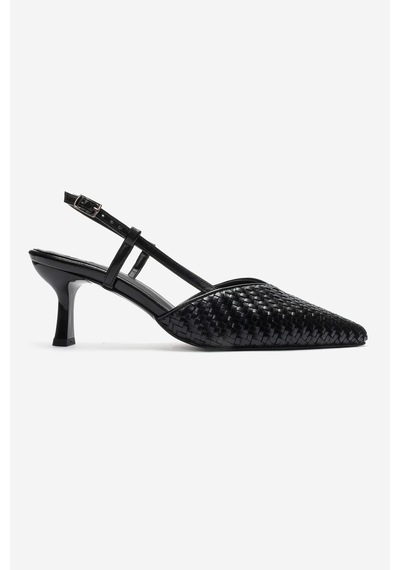 Luvi Shoes Mavero Siyah Örgü Kadın Topuklu Ayakkabı